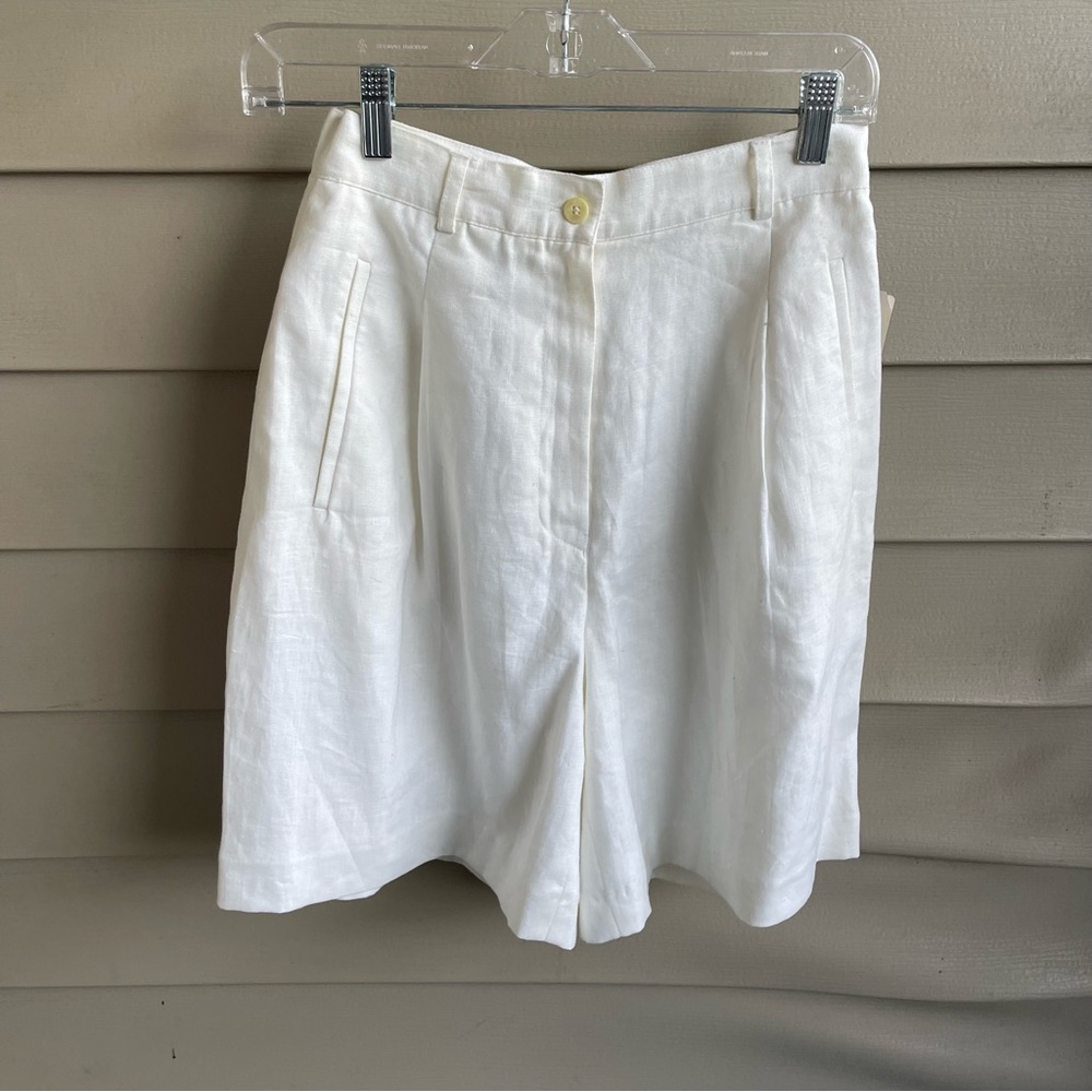 Amanda Smith Womens 100% Linen Trouser Shorts Size 6 Ivory Twee Beach Academia‎